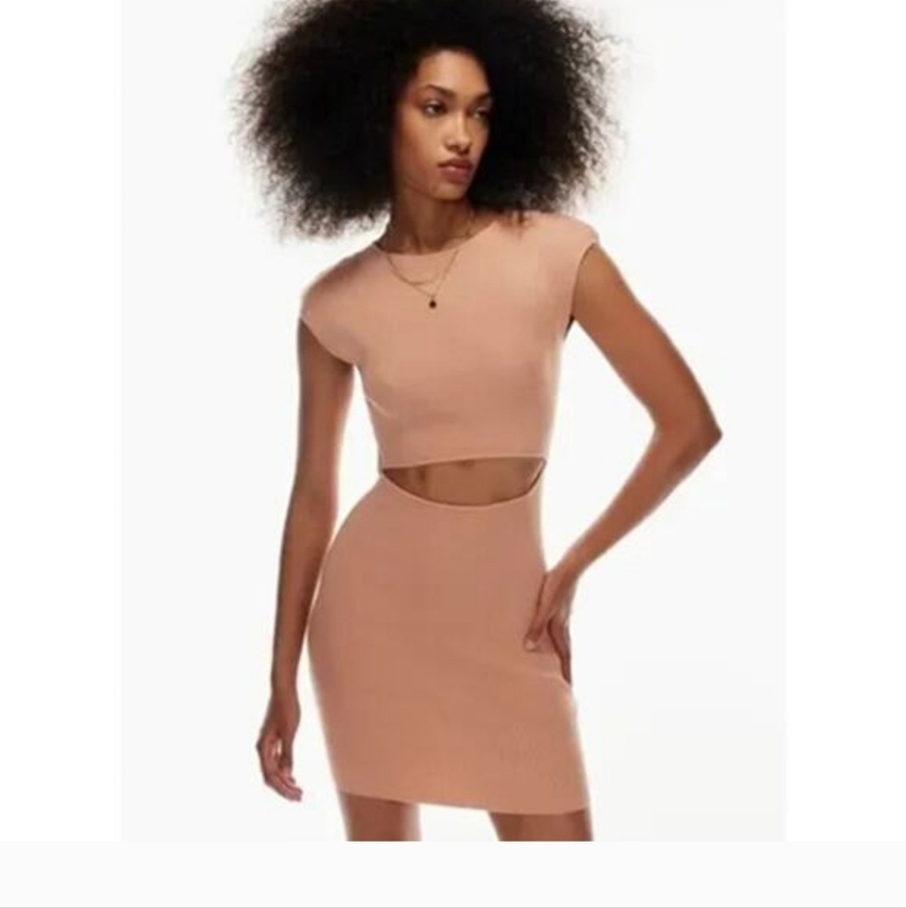 Aritzia Wilfred Free Womens Peach Cut Out Knit Ribbed Midi Bodycon Dress S